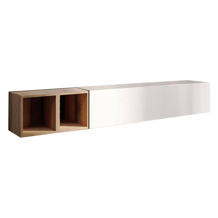 Mobile salotto in legno e metallo 194cm bianco lucido e rovere - Koguma