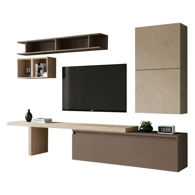 Mobile salotto in legno e metallo 260cm noce e grigio - Torreya