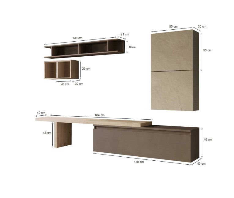 Mobile salotto in legno e metallo 260cm noce e grigio - Torreya