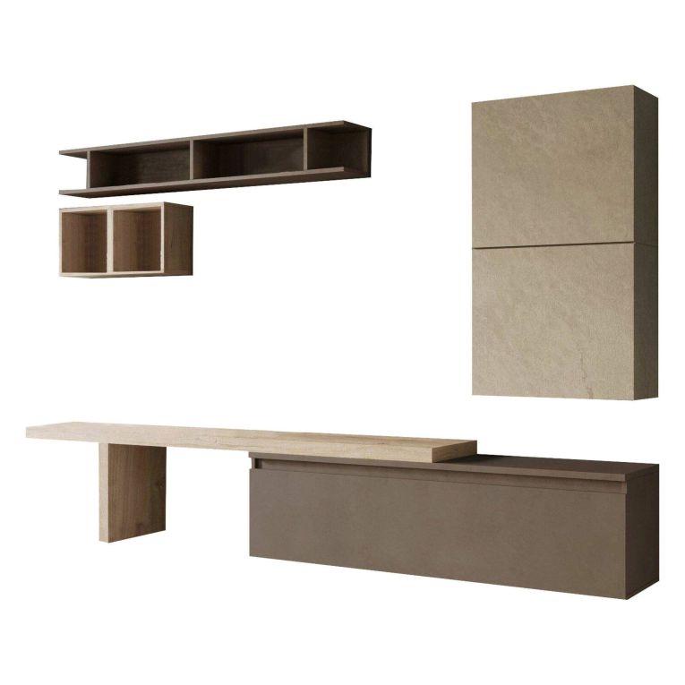 Mobile salotto in legno e metallo 260cm noce e grigio - Torreya