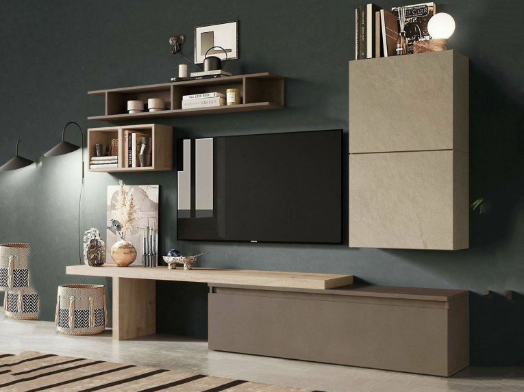 Mobile salotto in legno e metallo 260cm noce e grigio - Torreya
