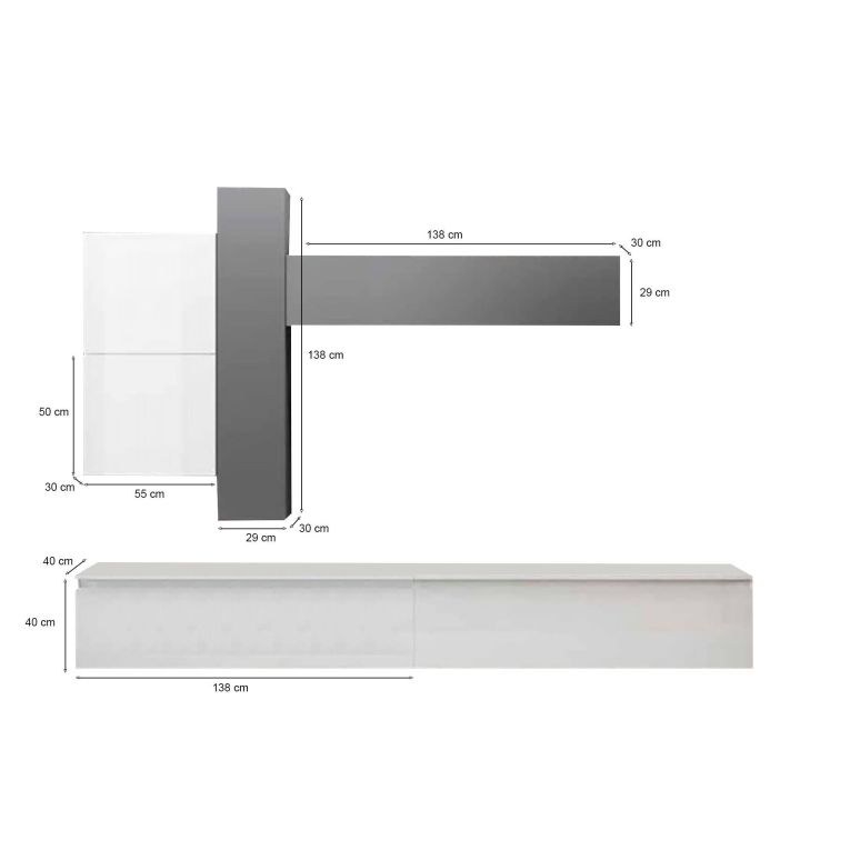 Mobile salotto in legno e metallo 276cm bianco lucido e ardesia - Anemolo