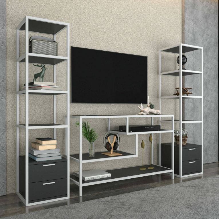 Mobile salotto moderno 198cm bianco e antracite - Felion