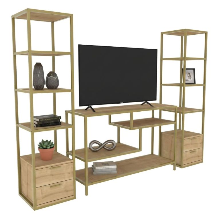Mobile salotto moderno 198cm oro e quercia - Felion