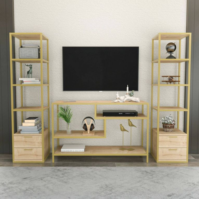 Mobile salotto moderno 198cm oro e quercia - Felion