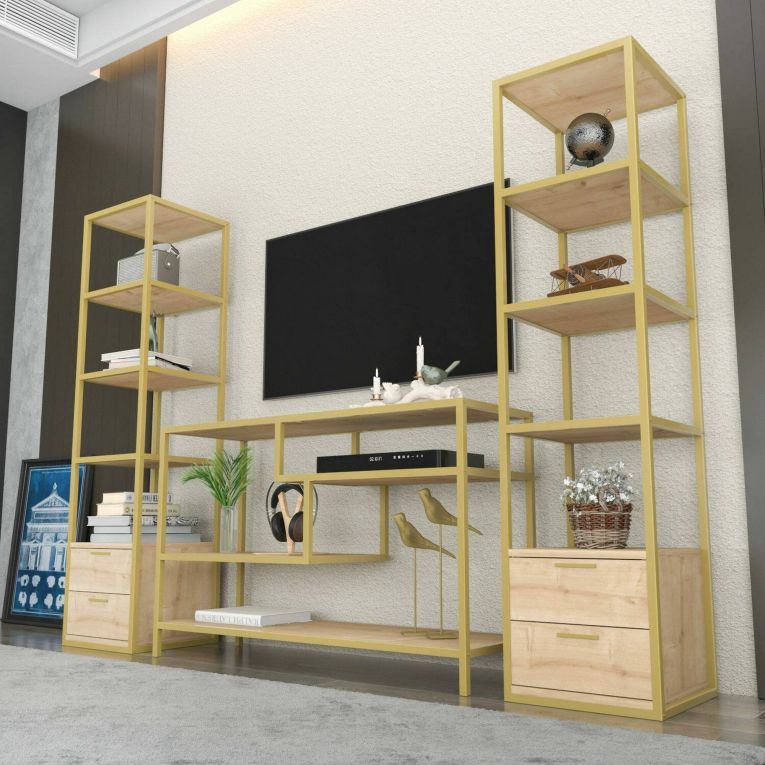 Mobile salotto moderno 198cm oro e quercia - Felion