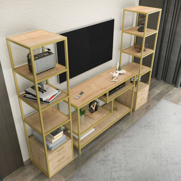 Mobile salotto moderno 198cm oro e quercia - Felion