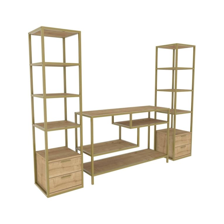 Mobile salotto moderno 198cm oro e quercia - Felion