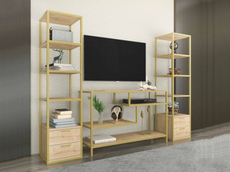 Mobile salotto moderno 198cm oro e quercia - Felion