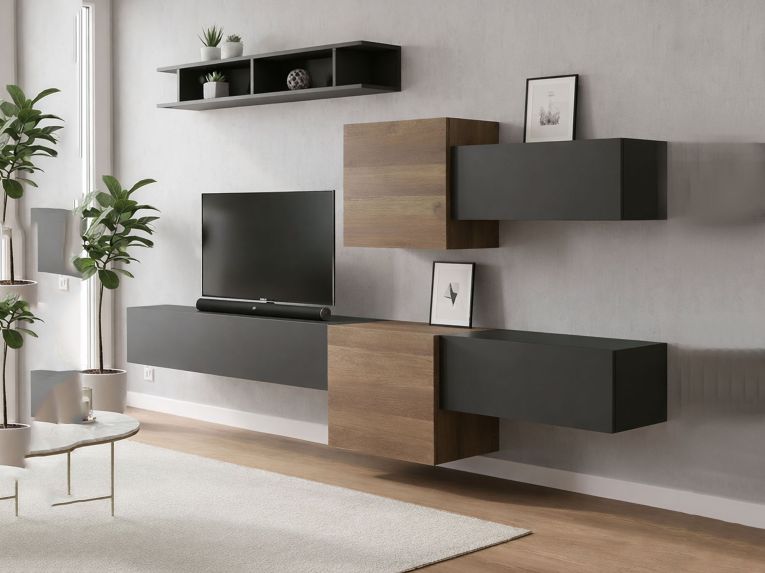 Mobile salotto moderno 262cm noce e antracite - Tony
