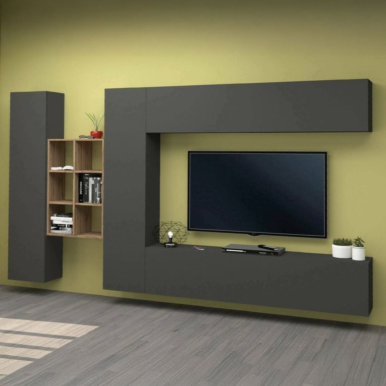 Mobile salotto moderno 280cm antracite e acero - Agna
