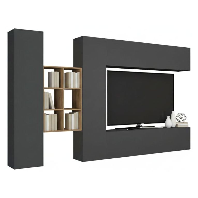 Mobile salotto moderno 280cm antracite e acero - Agna