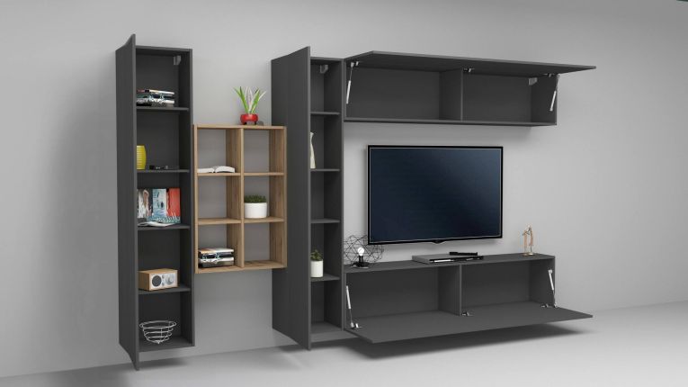 Mobile salotto moderno 280cm antracite e acero - Agna