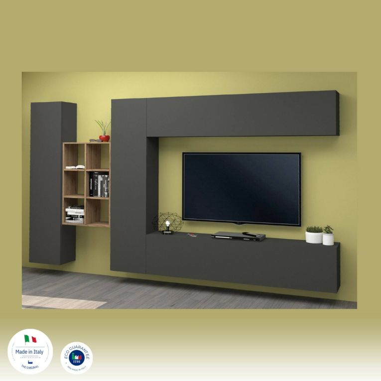 Mobile salotto moderno 280cm antracite e acero - Agna