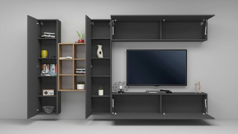 Mobile salotto moderno 280cm antracite e acero - Agna