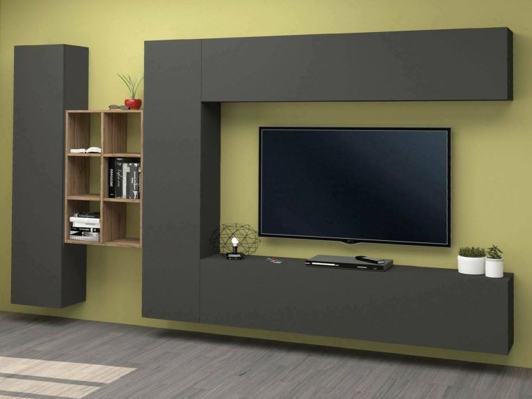 Mobile salotto moderno 280cm antracite e acero - Agna