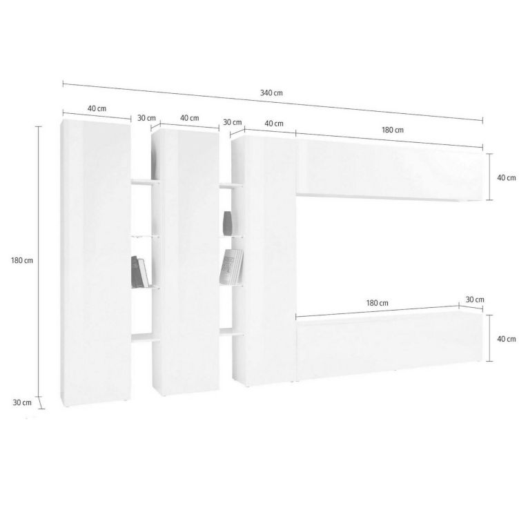 Mobile salotto moderno 340cm bianco lucido - Carretto