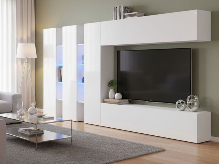 Mobile salotto moderno 340cm bianco lucido - Carretto
