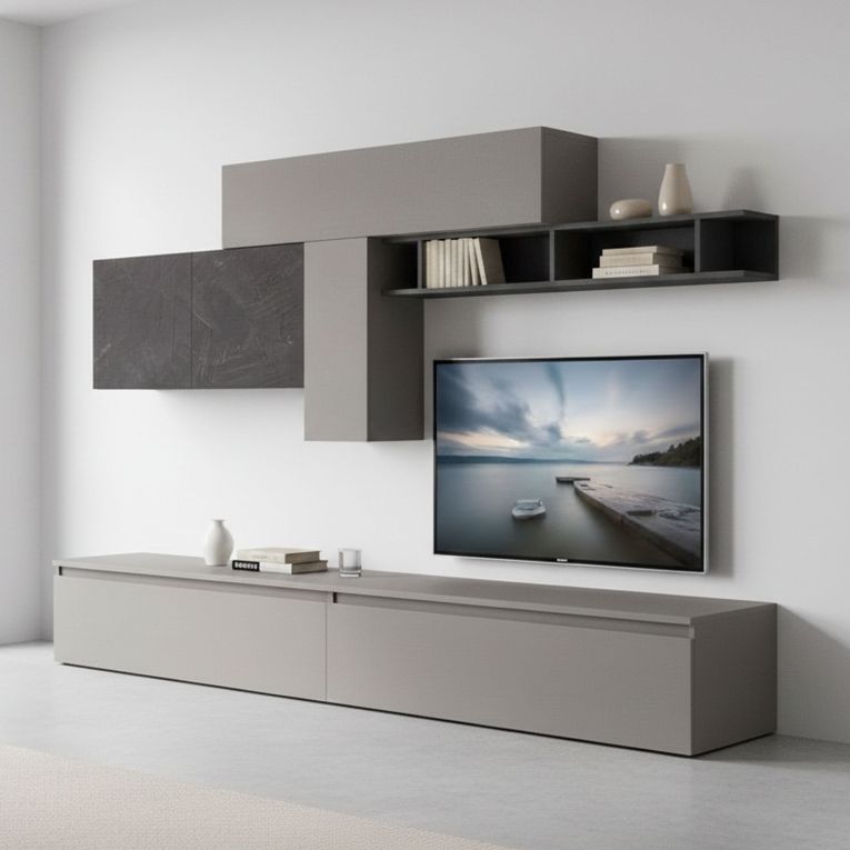 Mobile salotto modulabile 276cm ardesia e grigio scuro - Anacamptis