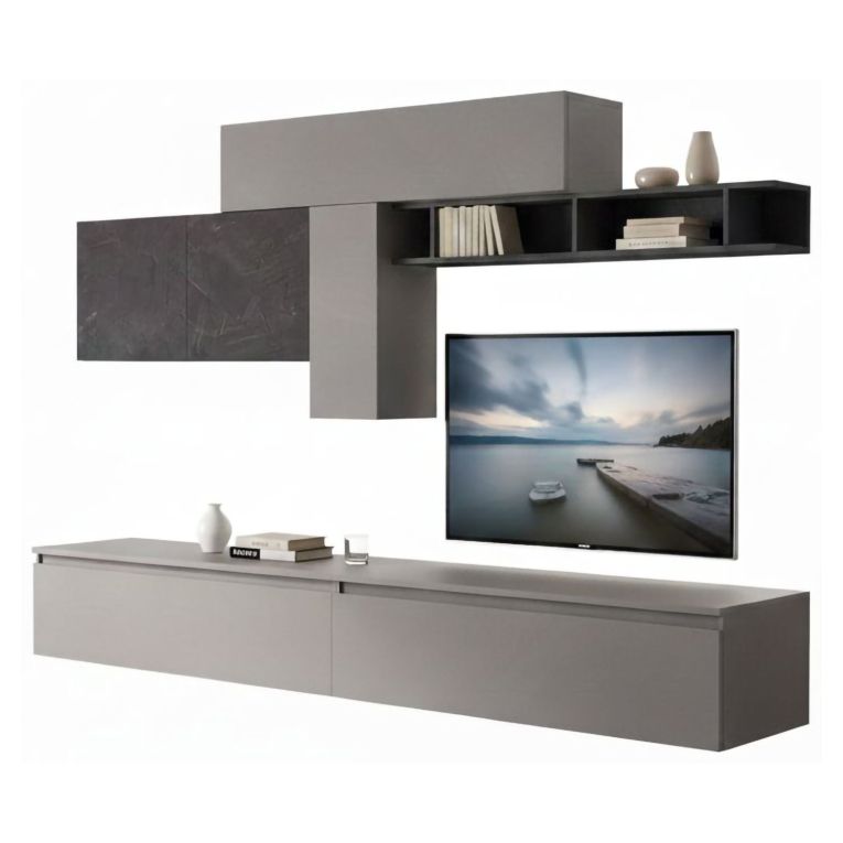 Mobile salotto modulabile 276cm ardesia e grigio scuro - Anacamptis