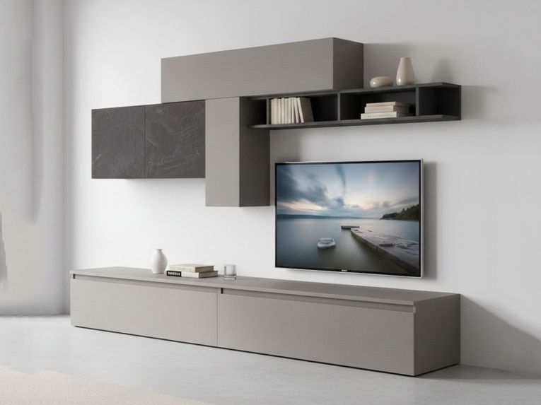 Mobile salotto modulabile 276cm ardesia e grigio scuro - Anacamptis