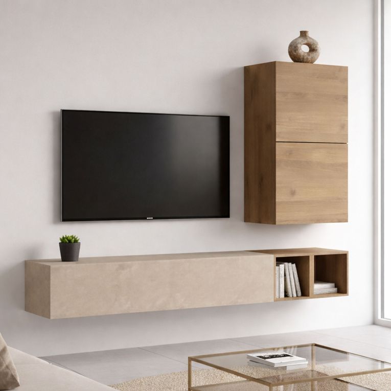 Mobile salotto multifunzione 194cm noce e grigio - Humberto