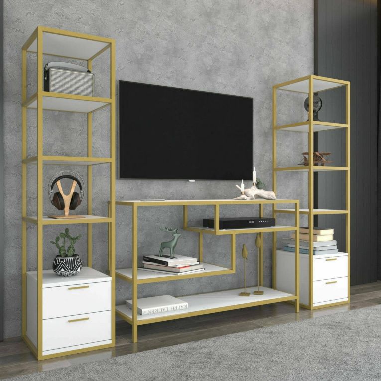 Mobile salotto multifunzione 198cm oro e bianco - Felion