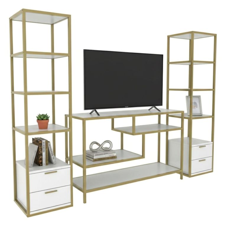 Mobile salotto multifunzione 198cm oro e bianco - Felion