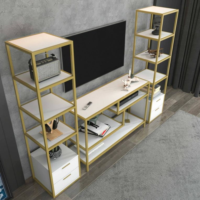 Mobile salotto multifunzione 198cm oro e bianco - Felion