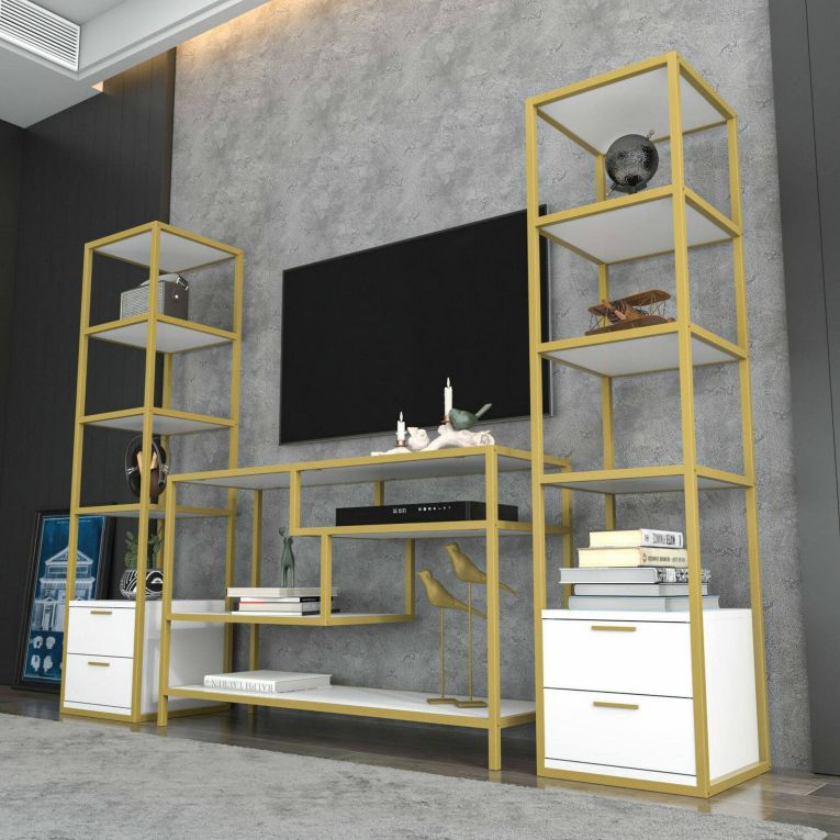 Mobile salotto multifunzione 198cm oro e bianco - Felion