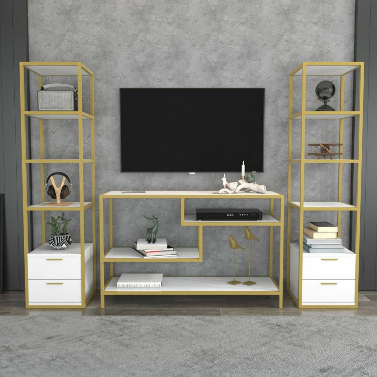 Mobile salotto multifunzione 198cm oro e bianco - Felion