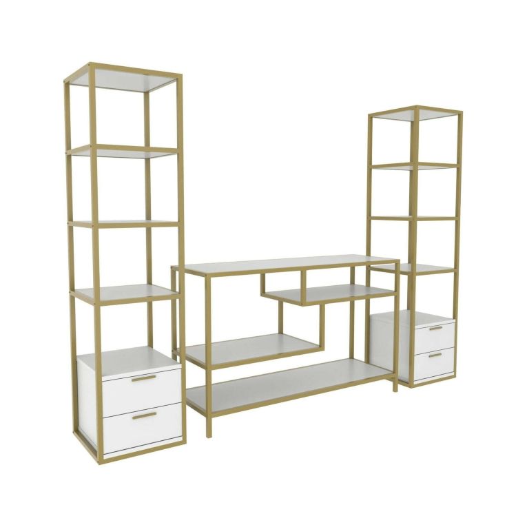 Mobile salotto multifunzione 198cm oro e bianco - Felion