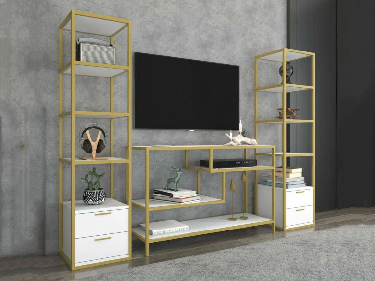 Mobile salotto multifunzione 198cm oro e bianco - Felion