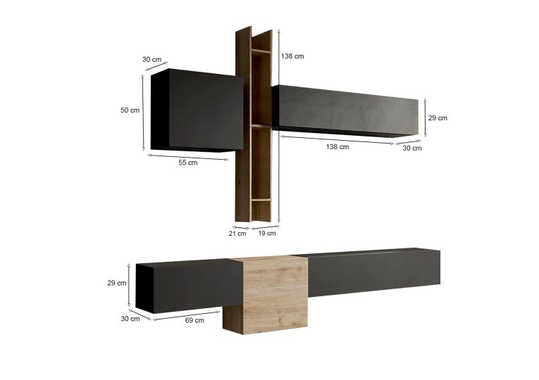 Mobile salotto multifunzione 262cm antracite e rovere - Douglas