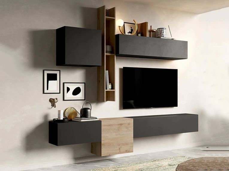 Mobile salotto multifunzione 262cm antracite e rovere - Douglas