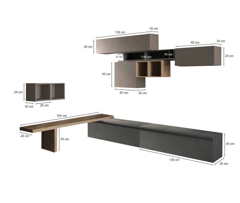 Mobile salotto multifunzione 276cm bronzo e antracite - Polo