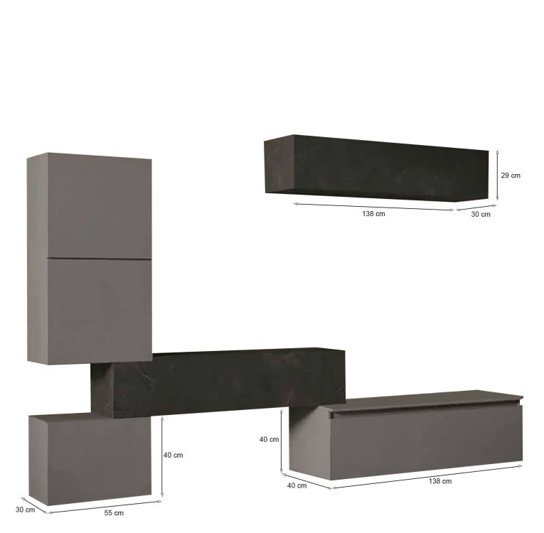 Mobile salotto multifunzione 290cm ardesia e grigio scuro - Nana