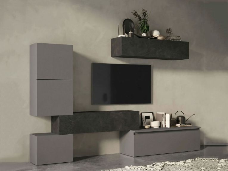 Mobile salotto multifunzione 290cm ardesia e grigio scuro - Nana