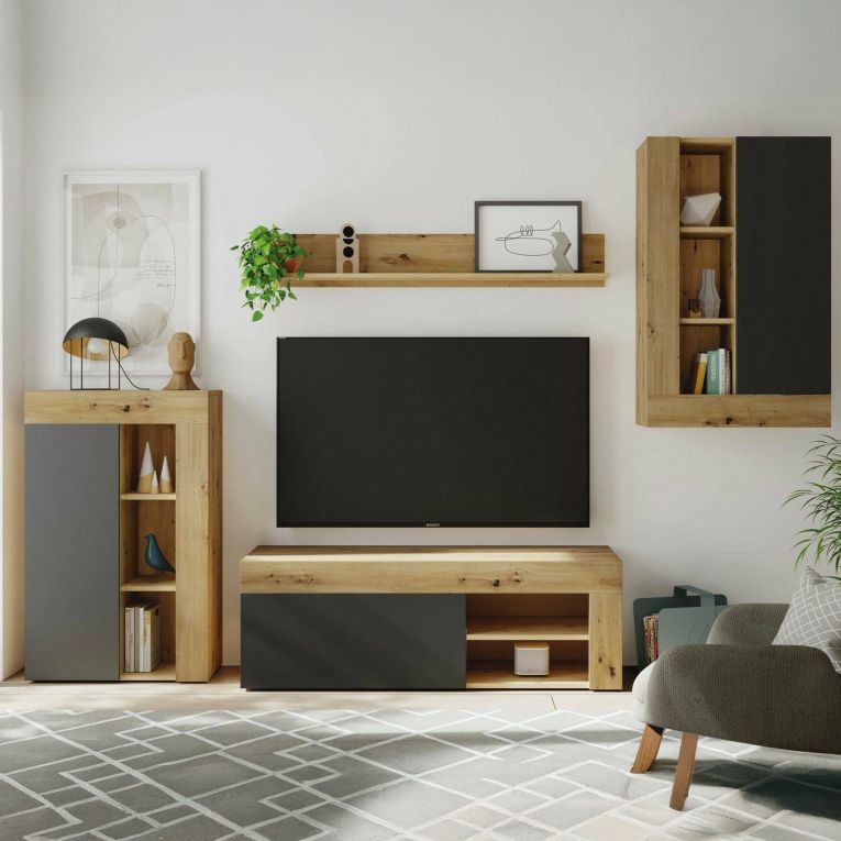 Mobile salotto ripiani regolabili 260cm legno e antracite - Atex