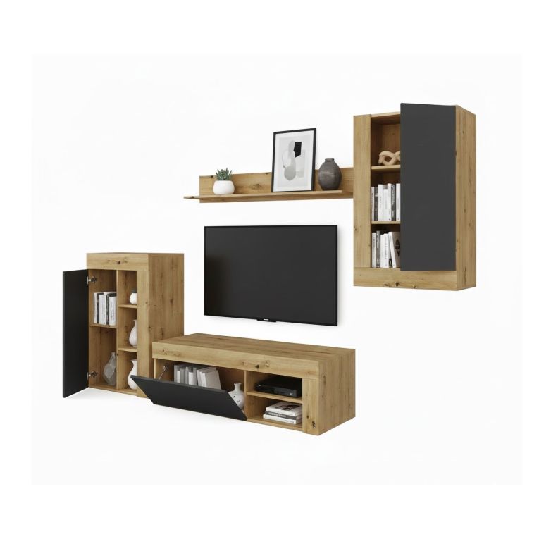 Mobile salotto ripiani regolabili 260cm legno e antracite - Atex