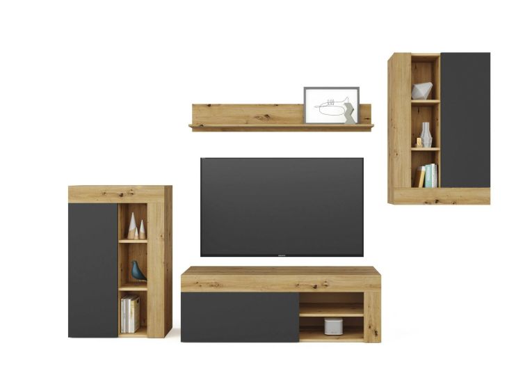 Mobile salotto ripiani regolabili 260cm legno e antracite - Atex