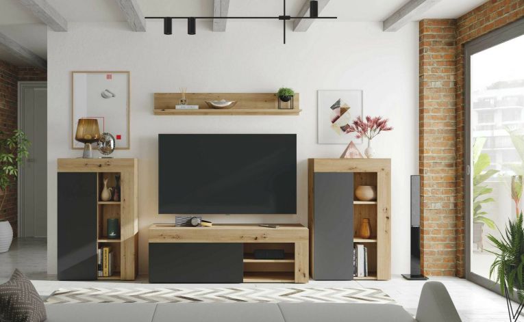Mobile salotto ripiani regolabili 260cm legno e antracite - Atex