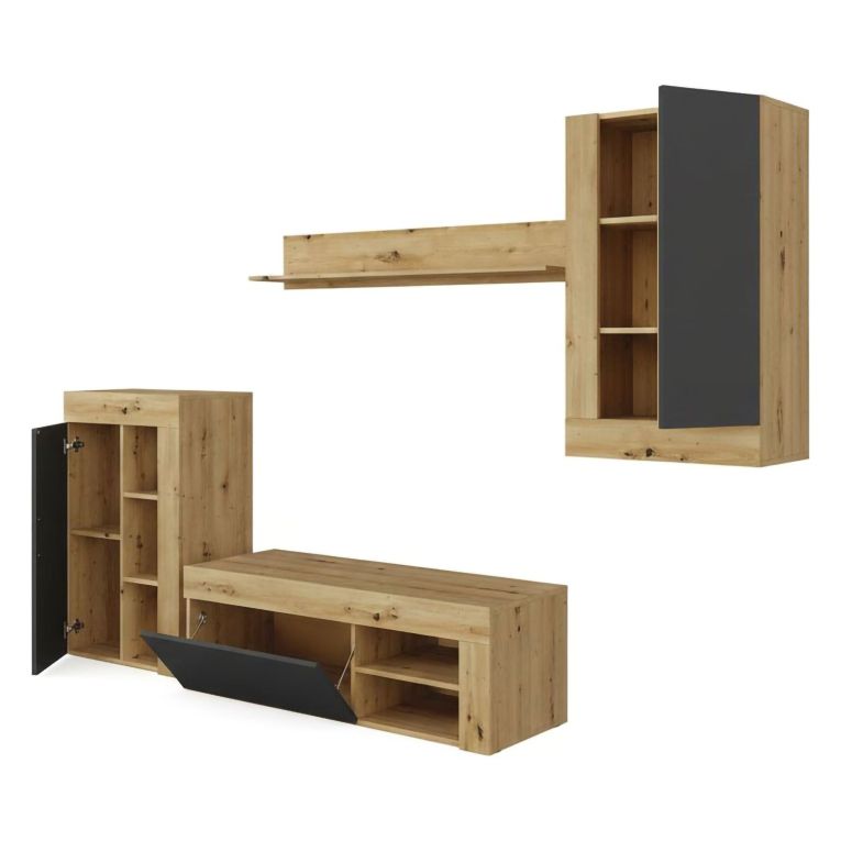 Mobile salotto ripiani regolabili 260cm legno e antracite - Atex