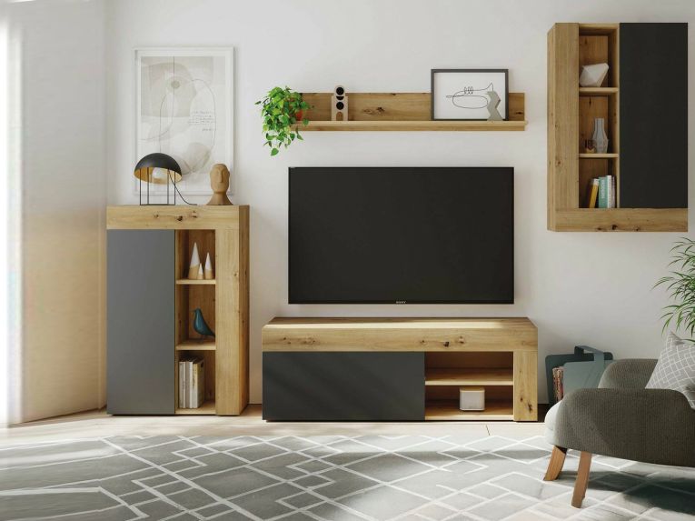 Mobile salotto ripiani regolabili 260cm legno e antracite - Atex