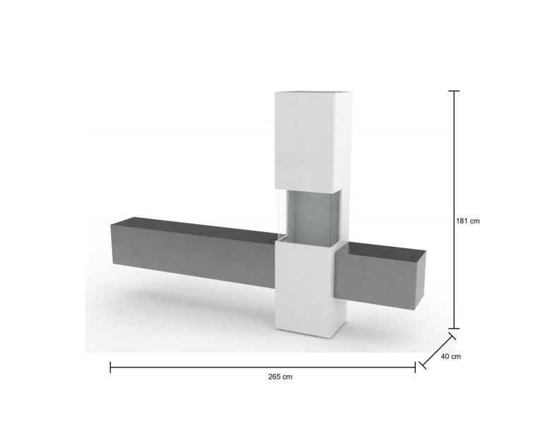 Mobile salotto smart 265cm bianco lucido e ardesia - Abramo