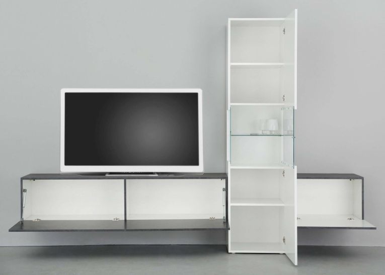 Mobile salotto smart 265cm bianco lucido e ardesia - Abramo