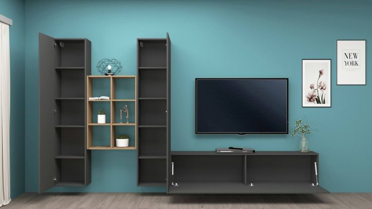 Mobile soggiorno classico 320cm antracite e acero - Acuto