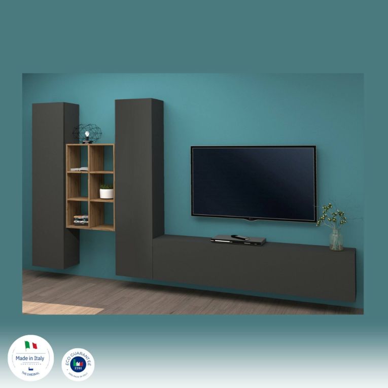 Mobile soggiorno classico 320cm antracite e acero - Acuto