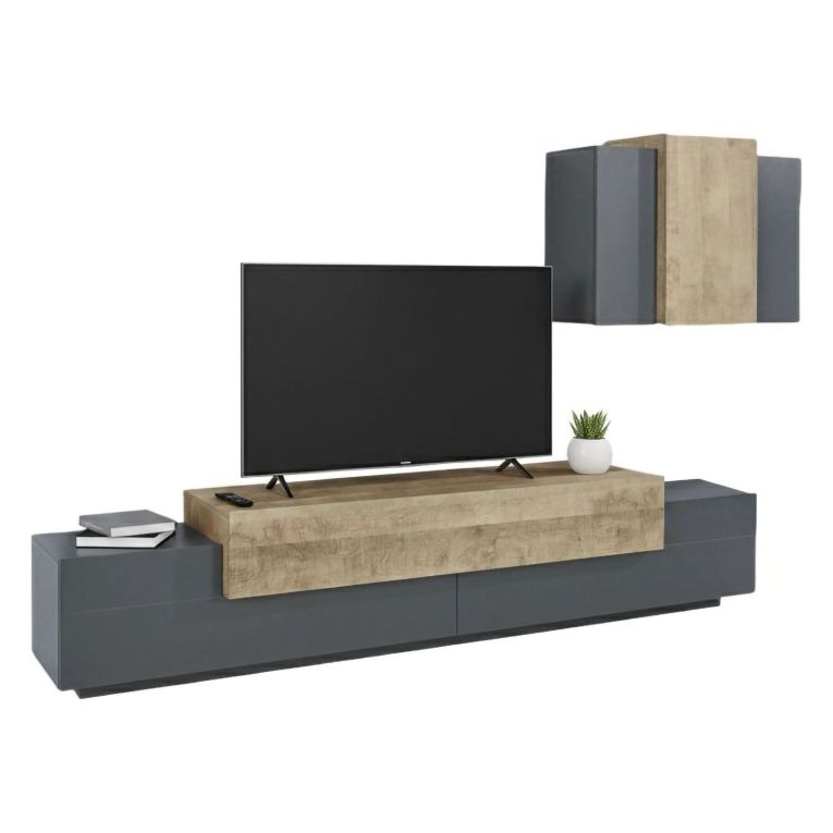 Mobile soggiorno in legno 240cm antracite e acero - Alaskino