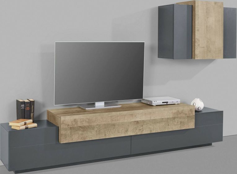 Mobile soggiorno in legno 240cm antracite e acero - Alaskino